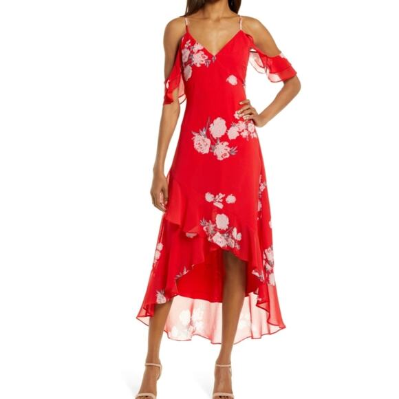 Lulus Size Small Love in Bloom Red Floral Midi Dress - Picture 1 of 5
